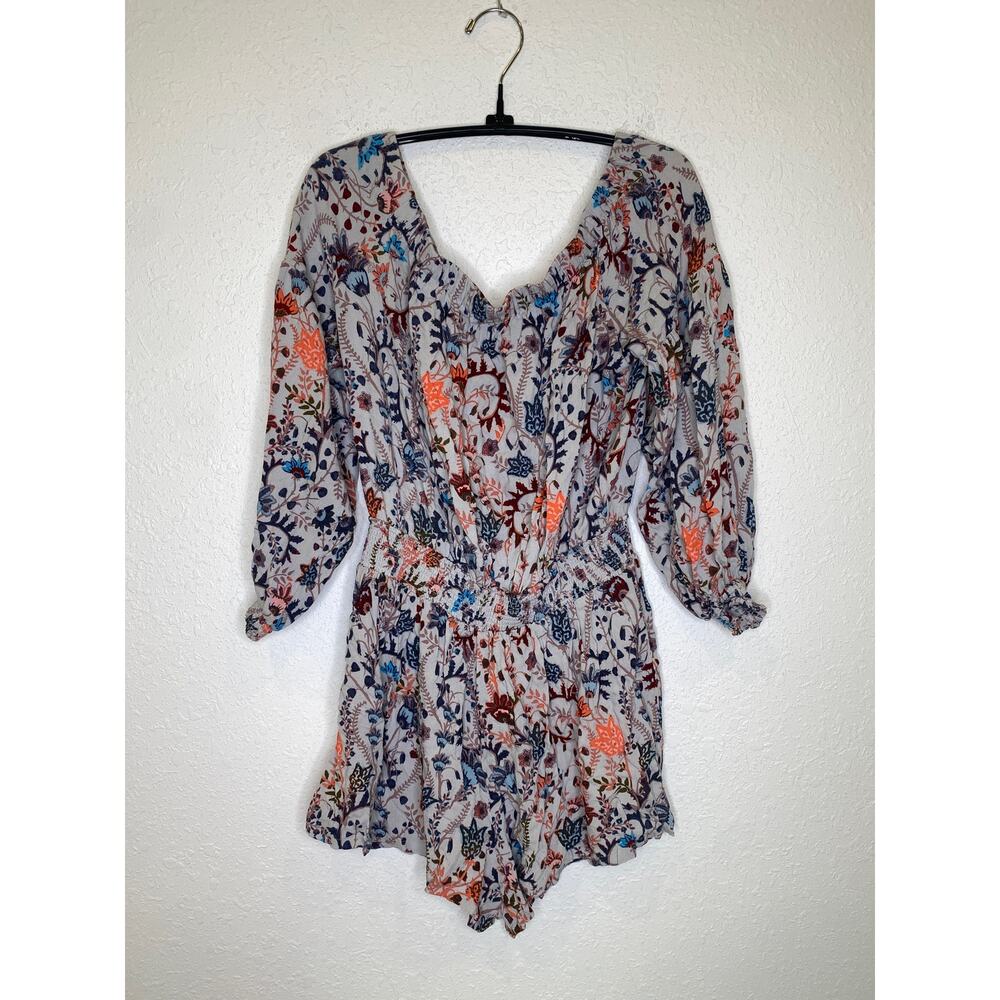 Free People Boho Off the Shoulder Floral Shorts Romper EUC Sz Lg Stretchy Crepe